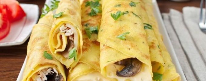 Блины с курицей и грибами