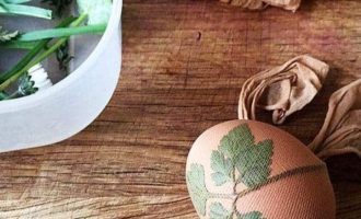 Как покрасить яйца на Пасху в луковой шелухе с принтами листьев